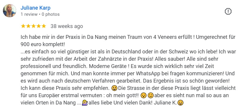 Ich habe mir in der Praxis in Da Nang meinen Traum von 4 Veneers erfüllt ! Umgerechnet für 900 euro komplett!